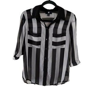 Vintage Iz Byer Sz Small Striped Black & White Sheer Blouse